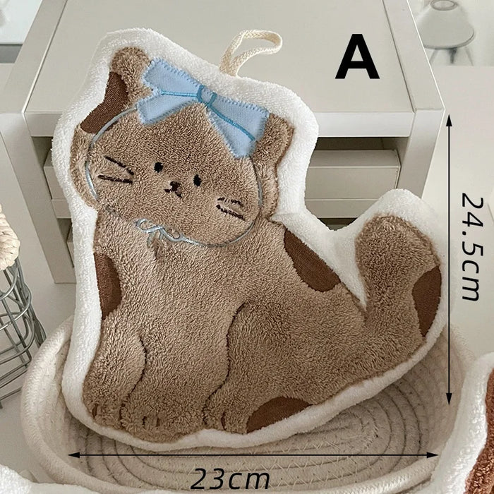 Style A light brown cat hand towel with a blue bow