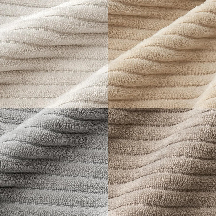Close-up of grey and beige ribbed corduroy