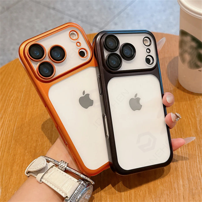 Luxury Plating Matte Clear Case For IPhone 17 Pro Max 17pro Orange Simple Electroplated Bumper Frosted Shockproof Slim PC Cover