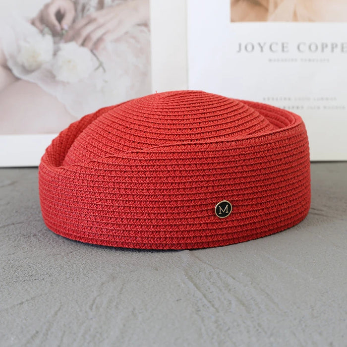 Straw Pillbox Hat Summer Beret Sun Hats Japanese Retro Weeding Fedora Hostess Fashion Millinery Fascinator Designer Painter Hat