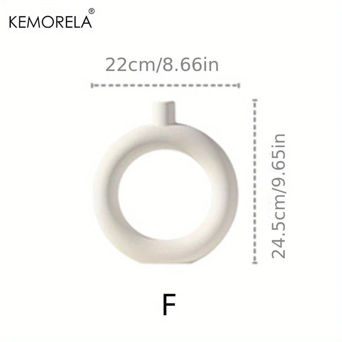 Nordic Ceramic Vase Circular Hollow Donuts Flower Pot Home Living Room Decoration Accessories Interior Office Desktop Decor Gift