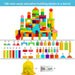 100-piece wooden building block set with piece list, barrel and bag