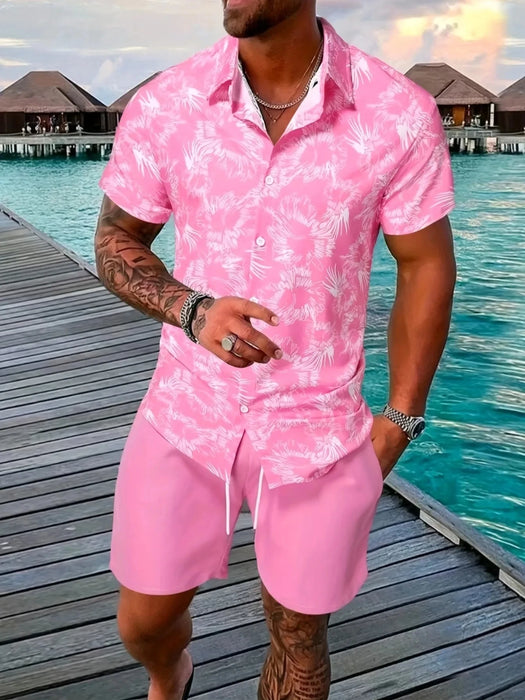 2024 Men Sets Print Patchwork Lapel Short Sleeve Casual Shirt Beach Shorts Summer Streetwear Vacation Hawaiian Suits Men S-5XL