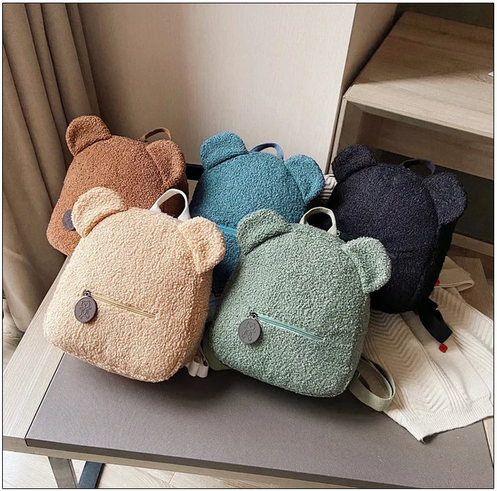Womens Girls Cute Bear Pattern Backpack Plush