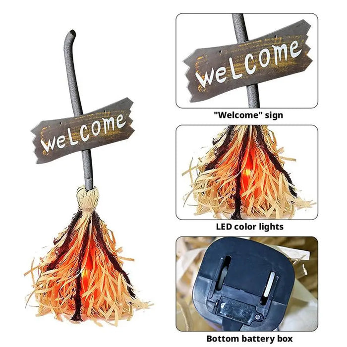 Magic Witch Broom Ornaments DIY LED Lit Sound For Halloween Haunted House Bar Party Motion Sensor Spooky Durable Decoration