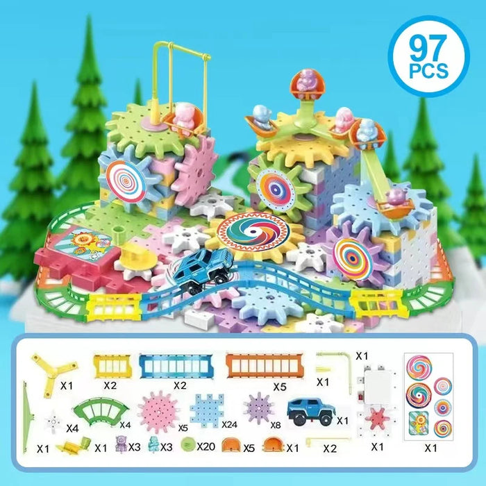 97-piece electric gear set with track, car and piece list