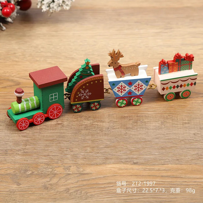 Christmas Decorations Wooden Four Section Small Train Festival Children's Gifts Toy