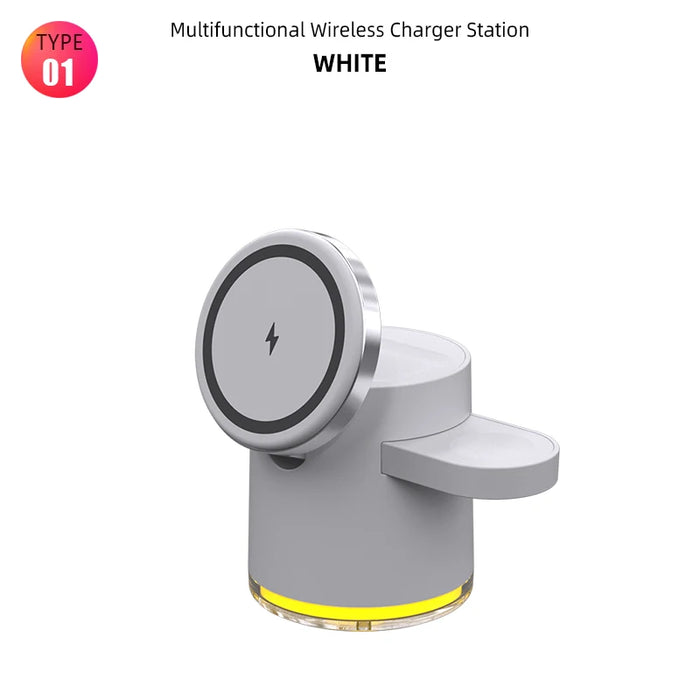 4 in 1 Magnetic Wireless Charger Station for IPhone 15 14 13 12 Pro iWatch 8 7 6 Airpods Pro Samsung 15W Charging Dock Station