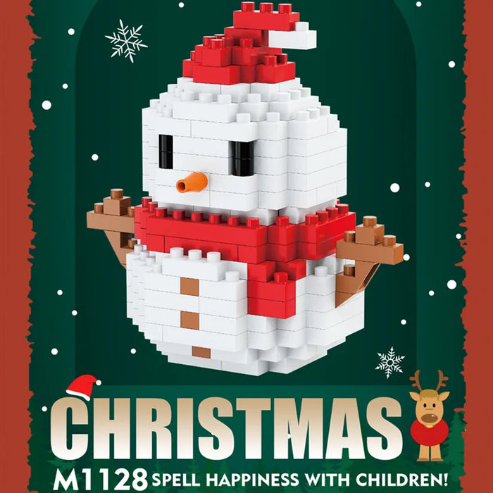 Snowman with red scarf micro block figure