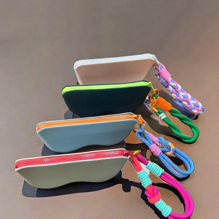 Silicone Zipper Eyeglass Case, Sunglasses Storage Protective Case, Hanging Bag, Wallet, Waterproof Glass Box for Women and Girls