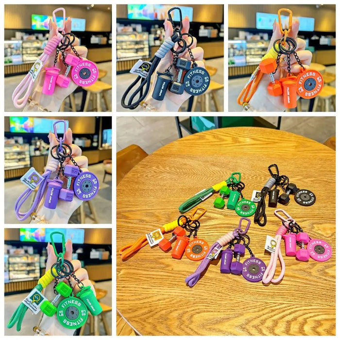 Dopamine Barbell Plates Keychain Kettlebell INS Simulation Dumbbells Keyring Detachable Creative Fitness Series Pendant Gifts
