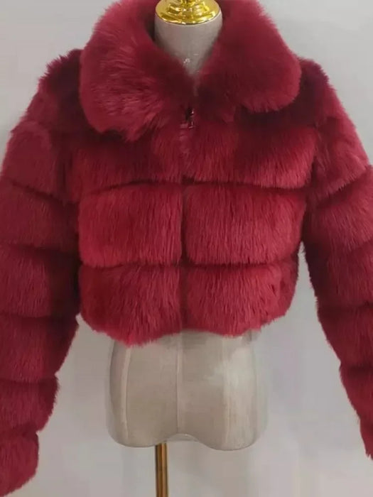 Casual White Black Fluffy Fall Winter Faux Fur Coat Women Short Jacket Long Sleeve Cropped Puffer Fur Jacket For Women Outwear