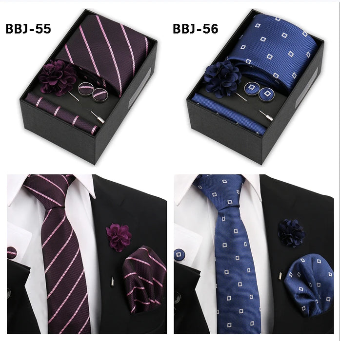Four men's tie gift sets in assorted patterns with style codes