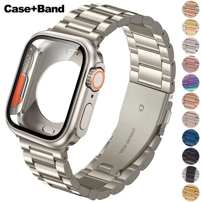 Change to Ultra Case+Band For Apple Watch 46mm 44 42mm 45mm Metal Stainless Steel strap for iWatch series Series 10 9 8 7 6 SE 5