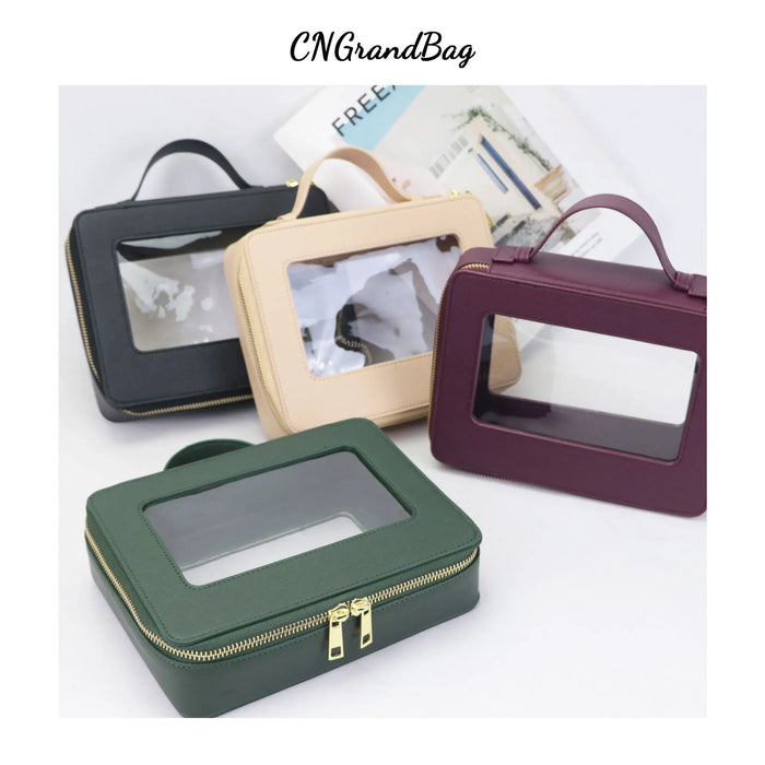 Customized Letters Transparent Makeup Bag Saffiano Portable Cosmetic Case