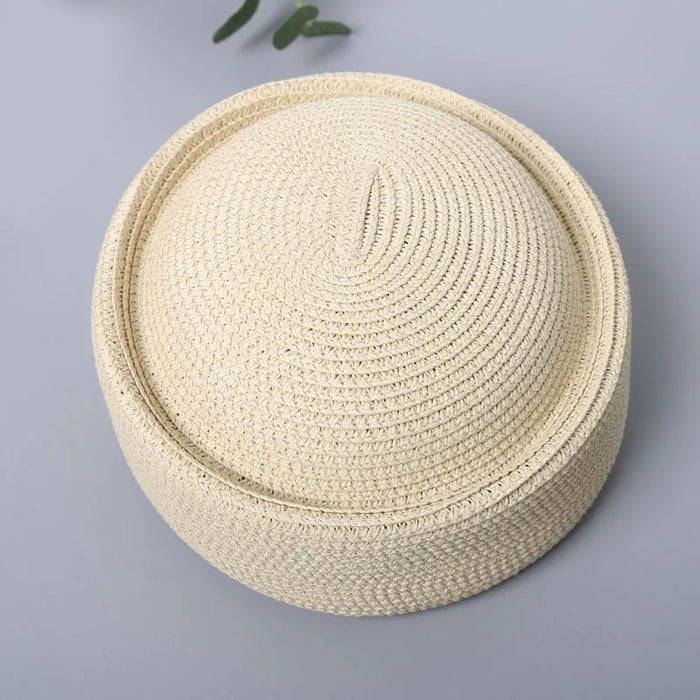 Straw Pillbox Hat Summer Beret Sun Hats Japanese Retro Weeding Fedora Hostess Fashion Millinery Fascinator Designer Painter Hat