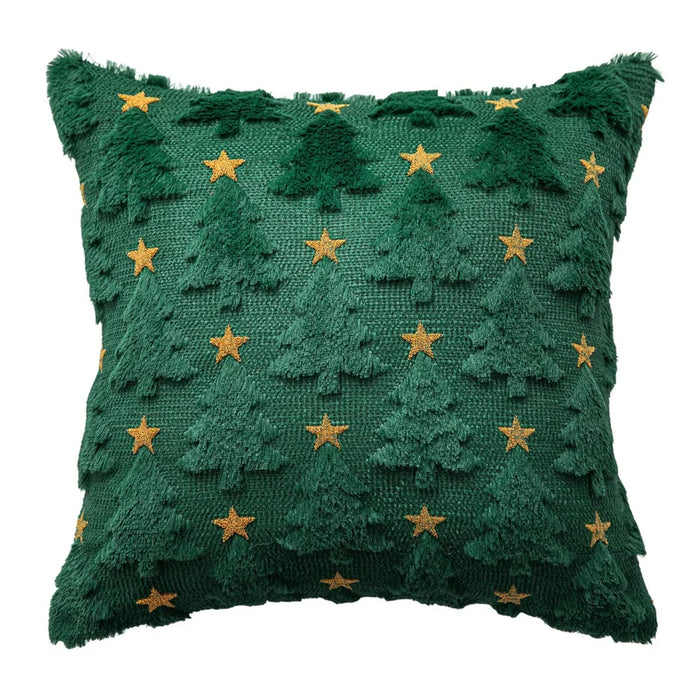 Green Christmas tree cushion cover with gold stars