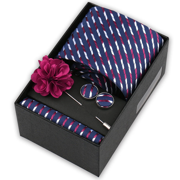 Men's tie gift set, style BBJ-37: tie, pocket square, cufflinks and pins in a gift box