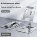 Silver phone stand shown folded flat and open