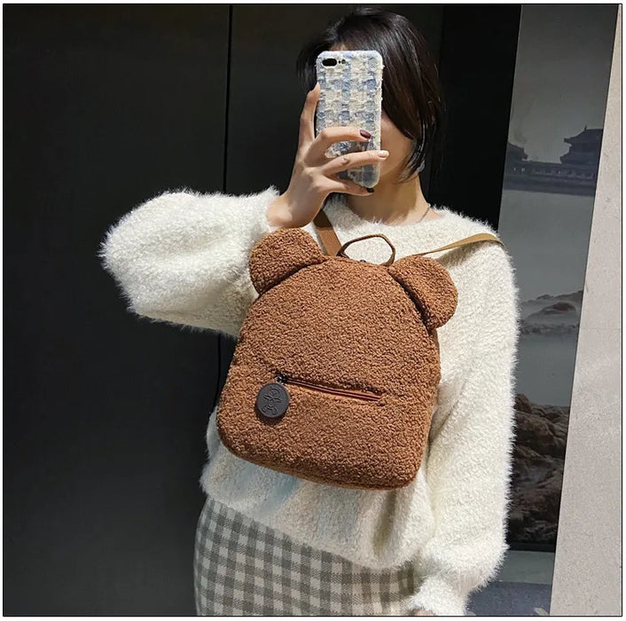Womens Girls Cute Bear Pattern Backpack Plush