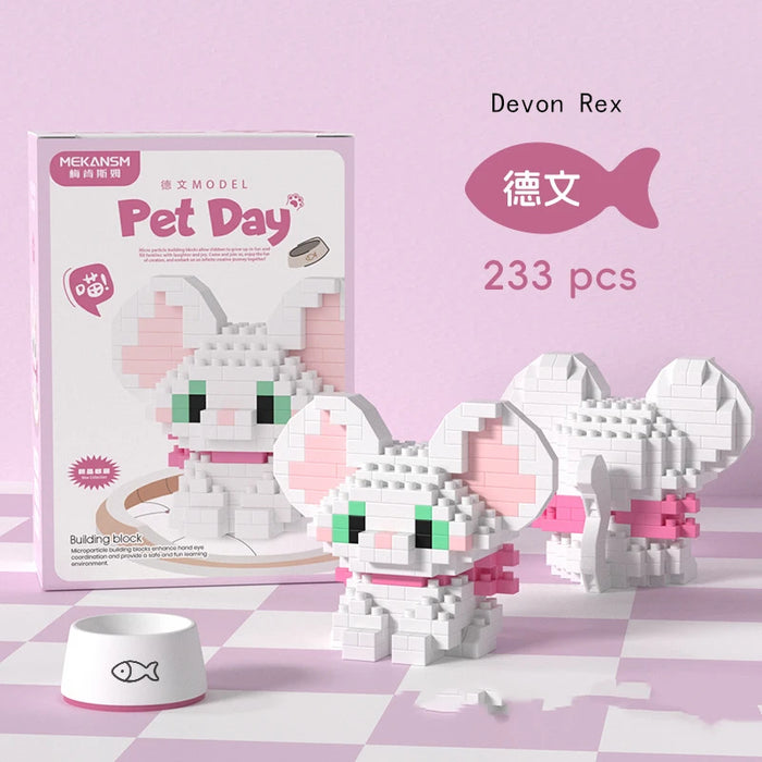 Devon rex cat micro block figure, 233 pieces, with box art