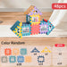 48-piece set built into a house, with the piece count chart