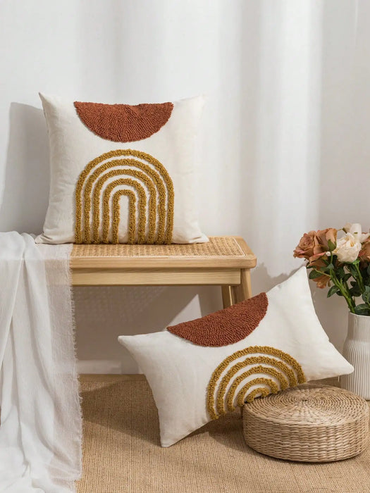 Throw Pillow Cover with Semicircular Geometric Patterns, Made of Canvas, Suitable for Sofas in Bedrooms and Living Rooms.