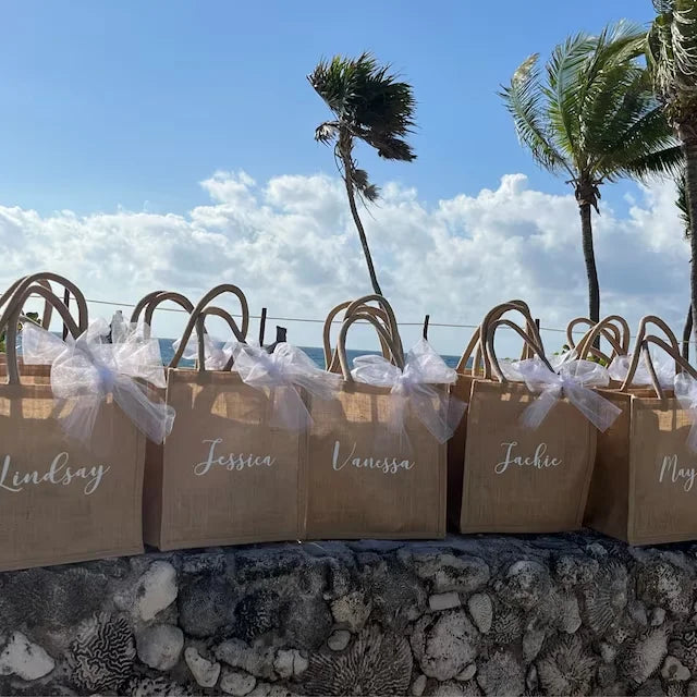Beach Bag Personalized Name Burlap Tote Bridesmaids Beach Bag
