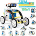 13-in-1 solar robot kit built as a car, with smaller models around it