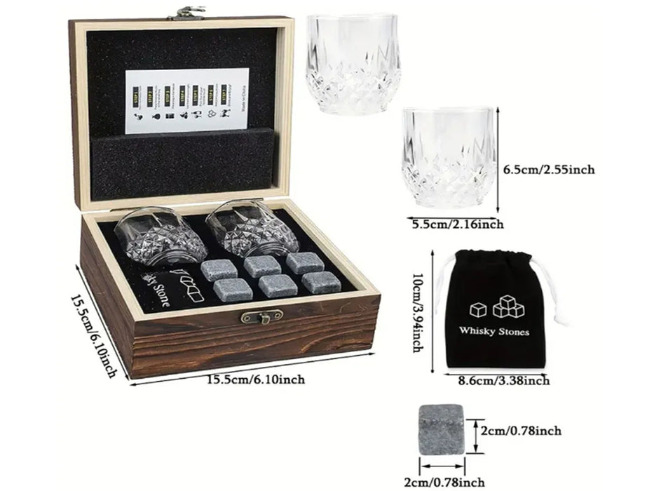 Christmas Valentine's Gift Whiskey Stones Glasses Set Granite Ice Cube For Whisky in Wooden Bottle Box Present For Dad Husband