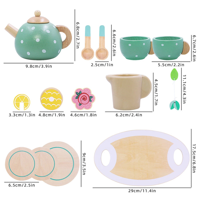 Wooden Tea Set Toys Pretend Play Kitchen Accessories for Kids Afternoon Tea