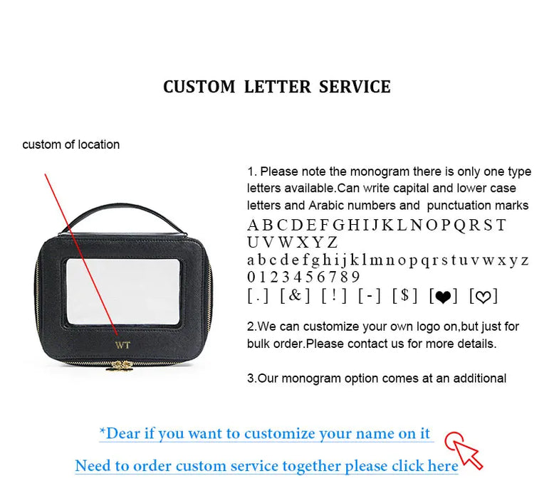 Customized Letters Transparent Makeup Bag Saffiano Portable Cosmetic Case