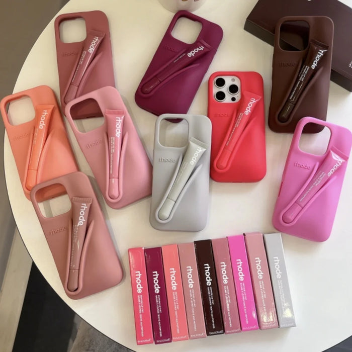Lip Gloss Phone Case for iP 16 15 14 13 12 11 Pro Max Plus Lipstick Silicone DIY Toast Espresso Ribbon Box Cover