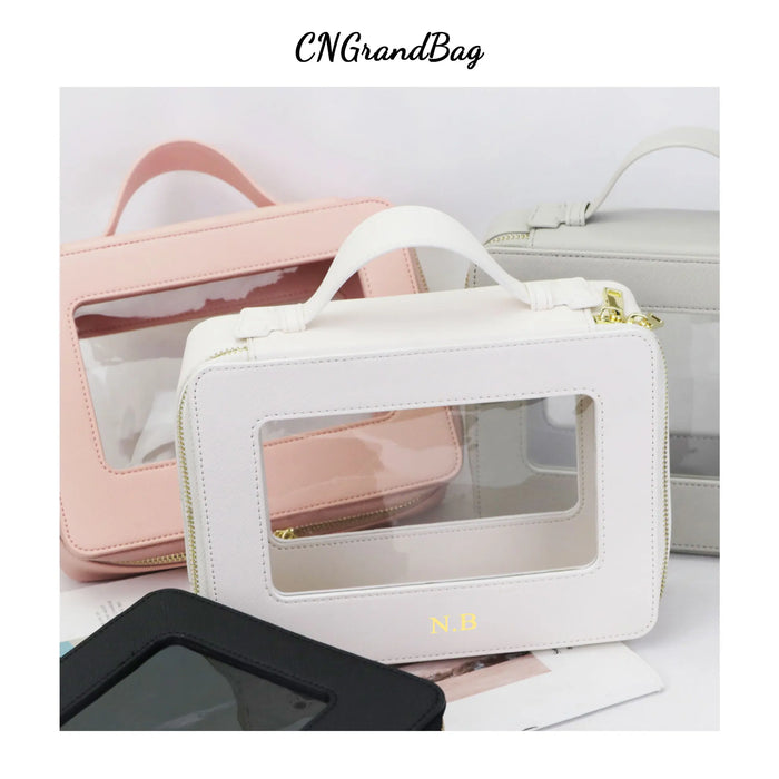 Customized Letters Transparent Makeup Bag Saffiano Portable Cosmetic Case