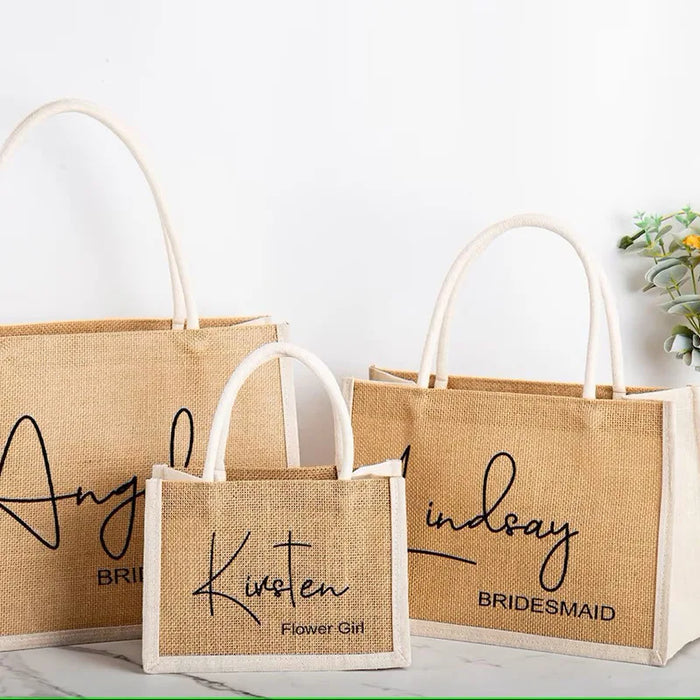 Personalized Name Jute Handbag with Name Perfect for Wedding Bachelorette Party