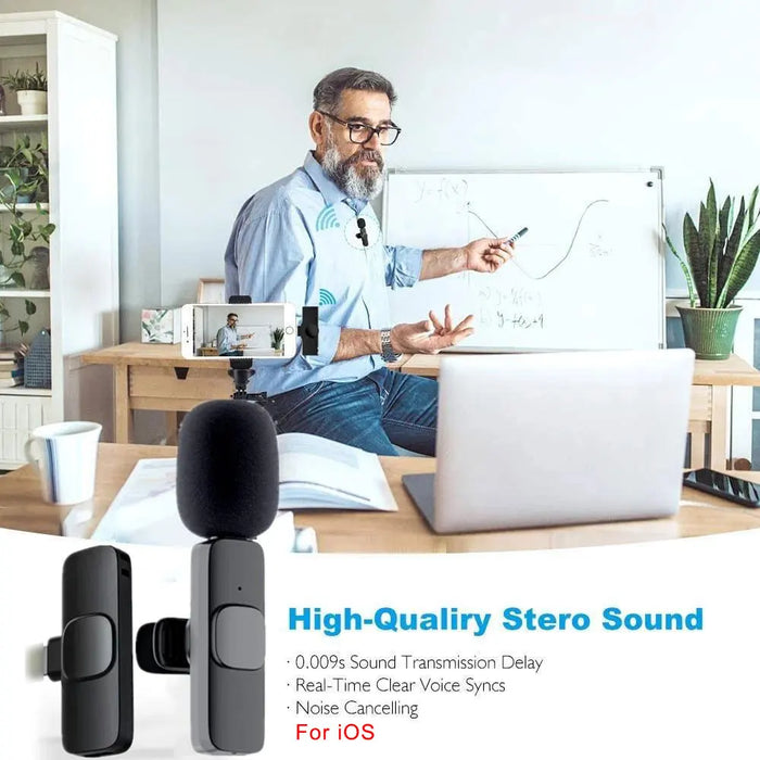 Wireless Lavalier Microphone Portable Audio Video Recording Mini Mic for iPhone Android Live Broadcast Gaming Phone Mic