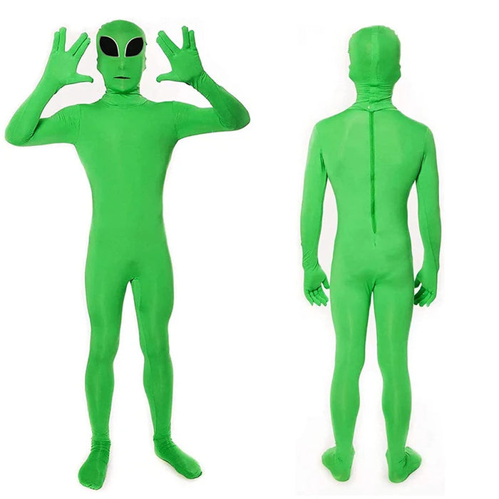 Kids Adult ET Alien Cosplay Costume Zentai Jumpsuits Green ET Alien Mascot Halloween Carnival Masquerade Bodysuit Suit