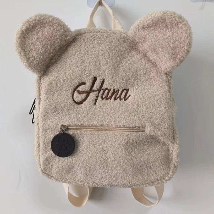 Cute Bear Plush Backpack Embroidered Name Winter Kids
