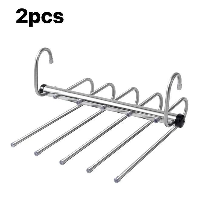 Stainless Steel Folding Pants Hanger – Multi-Layer Magic Clips & Retractable Space-Saving Organizer