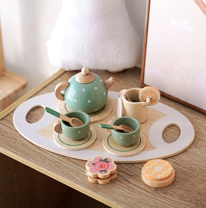 Wooden Afternoon Tea Set Toy Pretend Play Food Learning
