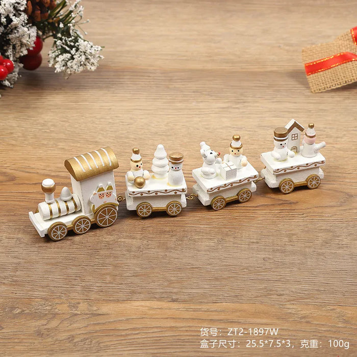 Christmas Decorations Wooden Four Section Small Train Festival Children's Gifts Toy