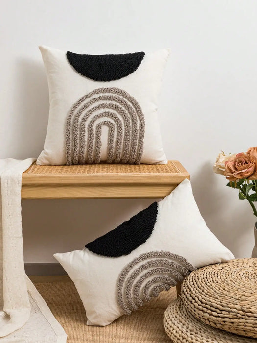 Throw Pillow Cover with Semicircular Geometric Patterns, Made of Canvas, Suitable for Sofas in Bedrooms and Living Rooms.