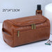 Brown PU leather toiletry bag, about 25 x 14 x 13 cm