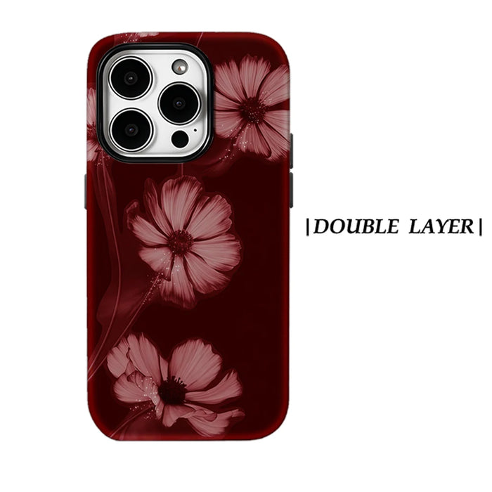 Burgundy Star Bloom Phone Case for IPhone 17 16 15 14 13 Pro Max Plus for Magnetic Single Double-layer Tough Case