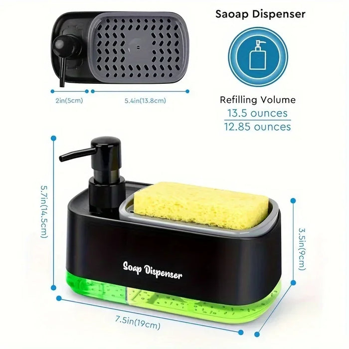Hand and Dish Soap Dispenser Dual Soap Dispenser with Sponge Holder 3-in-1 Countertop Soap Pump Dispenser for Kitchen Sink