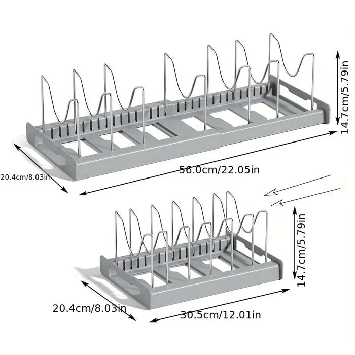 Expandable Kitchen Cabinet Pot Organizer Rack, Adjustable Divider, Multi-purpose Pots And Pans Storage Solution