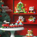 Christmas micro block figures displayed on red shelves