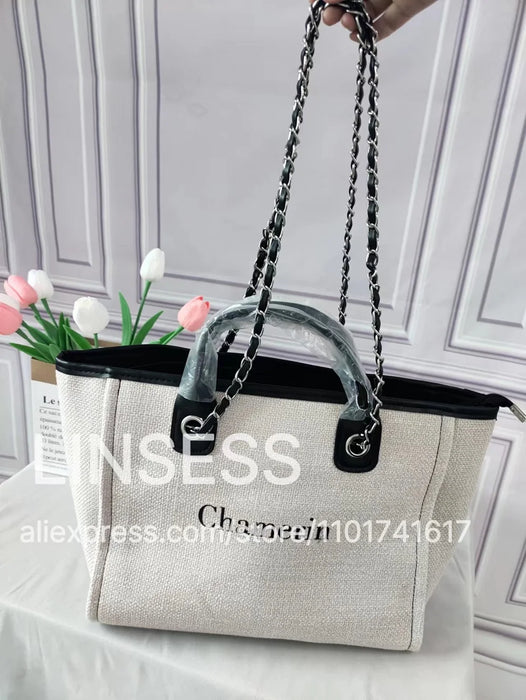 Personalised Chain Monogram Canvas Tote Bag Shoulder Bag