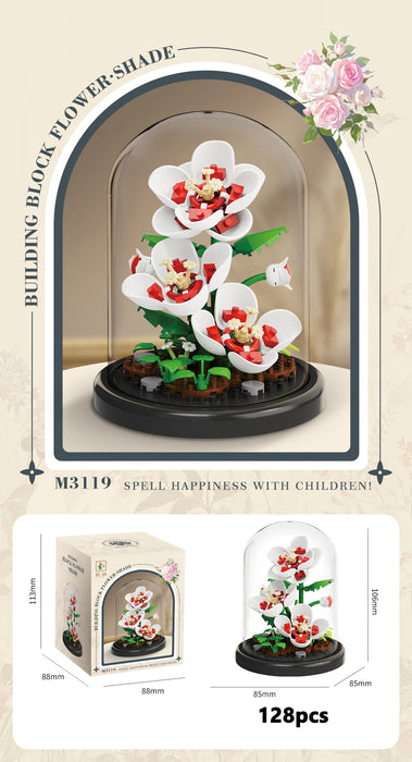 White and red blossom bouquet with dome and colour box, 128 pieces