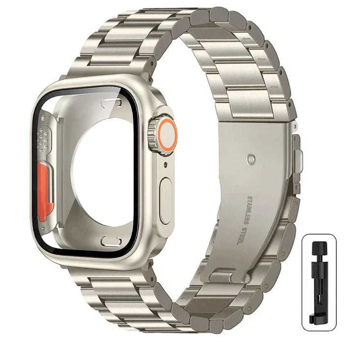 Change to Ultra Case+Band For Apple Watch 46mm 44 42mm 45mm Metal Stainless Steel strap for iWatch series Series 10 9 8 7 6 SE 5